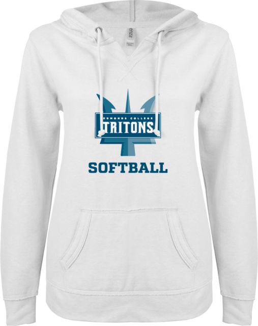 Edmonds College ENZA Womens V Notch Raw Edge Fleece Hoodie Edmonds College Softball - ONLINE ONLY