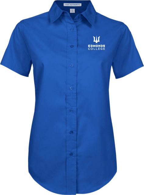 Edmonds College Womens Twill Button Up Short Sleeve  Edmonds College Wordmark - ONLINE ONLY