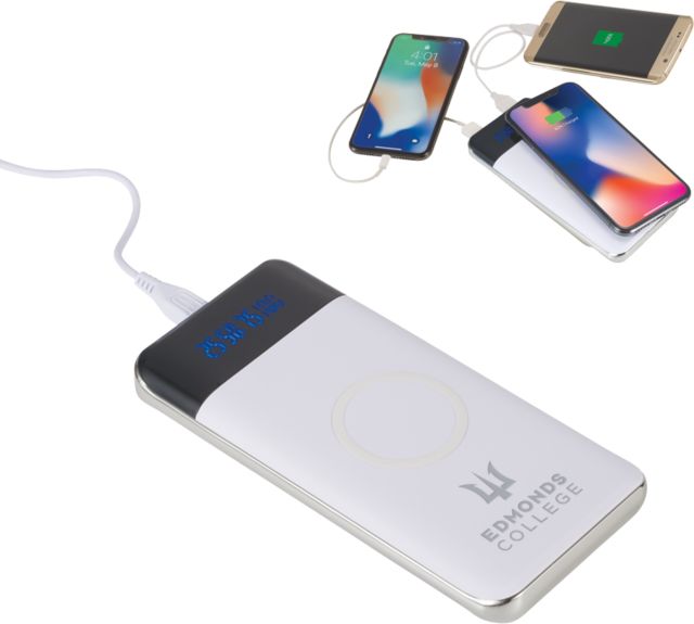 Edmonds College Constant 10000 mAh Wireless Power Bank w/ Display Edmonds College Wordmark Engraved - ONLINE ONLY